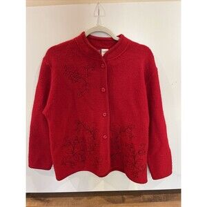 Jm Collection- 100%  Wool Jacket Red Large Christmas Sweater Ugly  Holiday